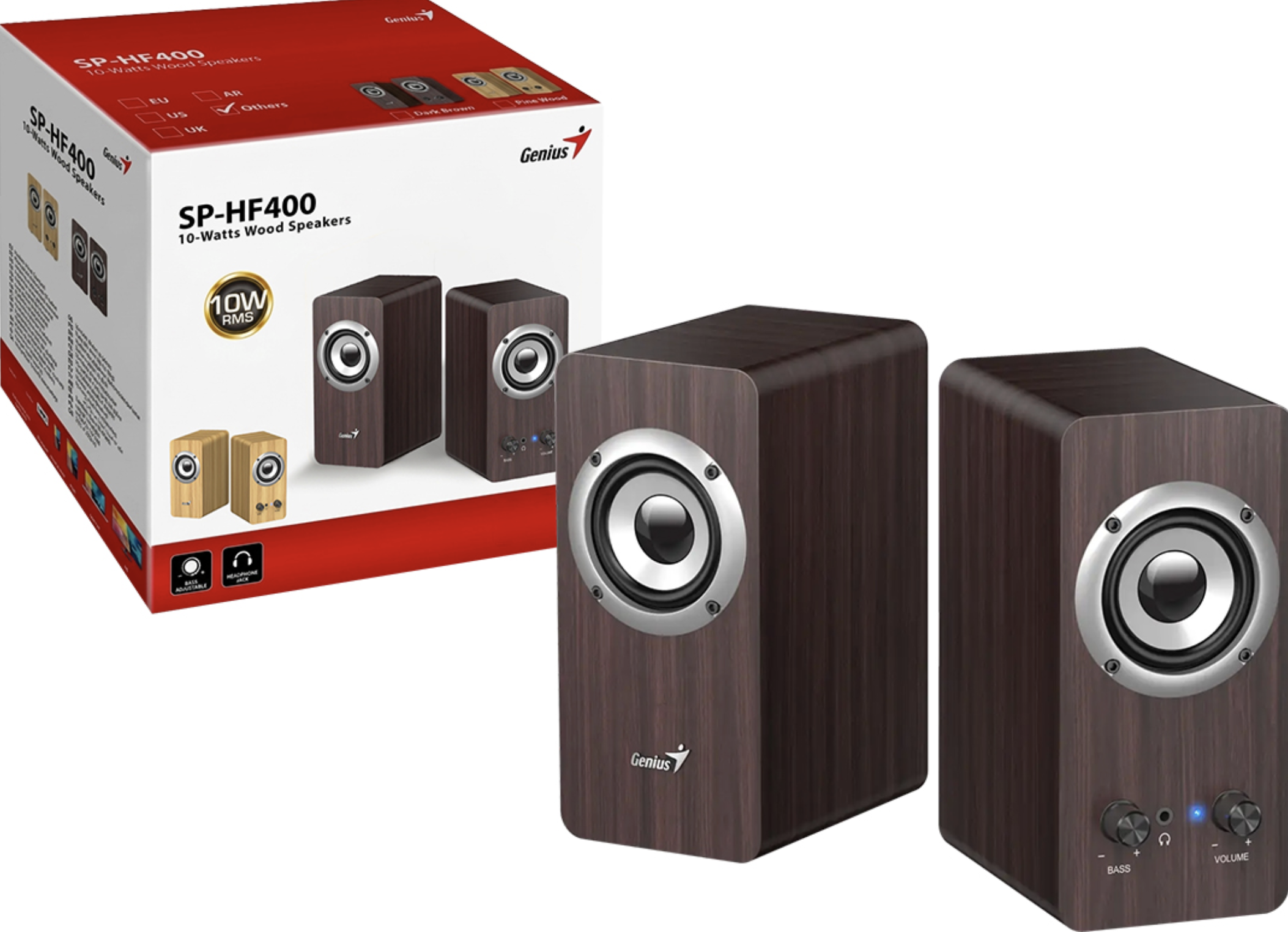 PARLANTES GENIUS SP-HF400 10 WATTS 220V MADERA MARRON OSCURO