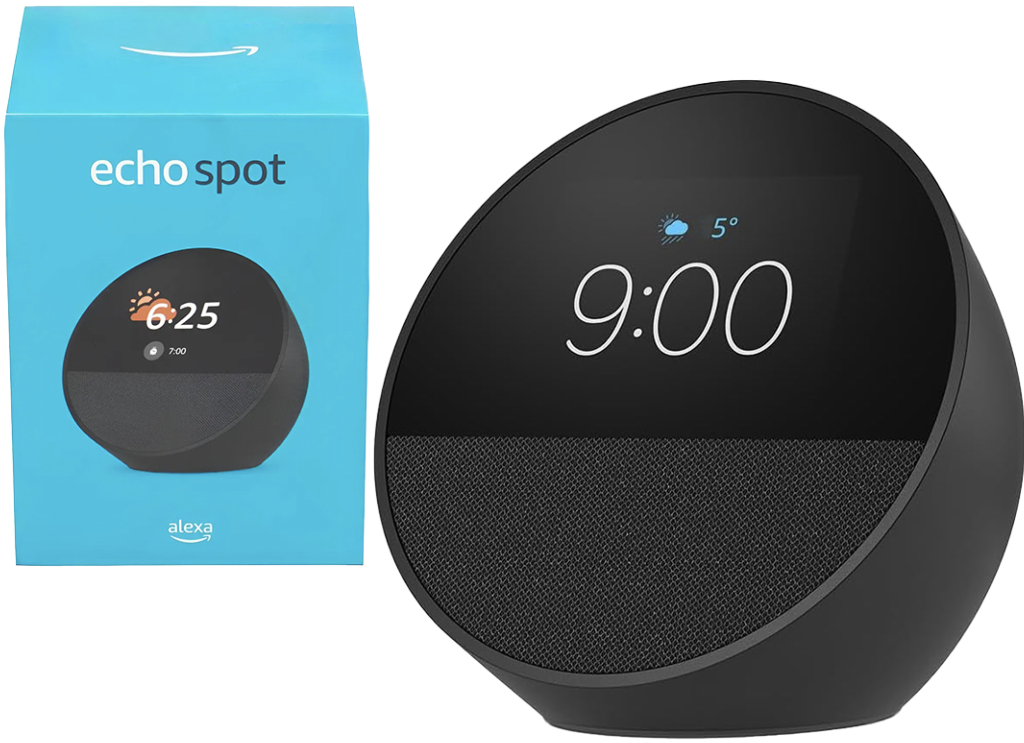 PARLANTE AMAZON ECHO SPOT ASISTENTE VIRTUAL DOMOTICA MANEJA SPOTIFY NETFLIX YOUTUBE ALEXA Y MAS PANTALLA 2.8 PULGADAS TACTIL CARBON CHARCOAL - INCLUYE