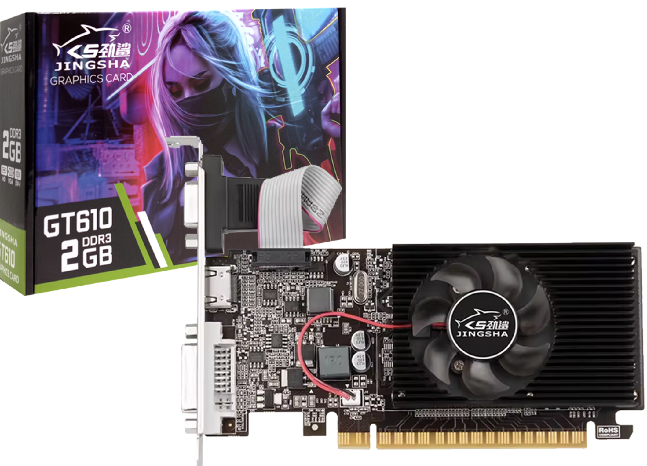 PLACA DE VIDEO SZMZ BY JINGSHA GEFORCE GT610 2GB DDR3 DVI-I VGA HDMI - NO REQUIERE ALIMENTACION