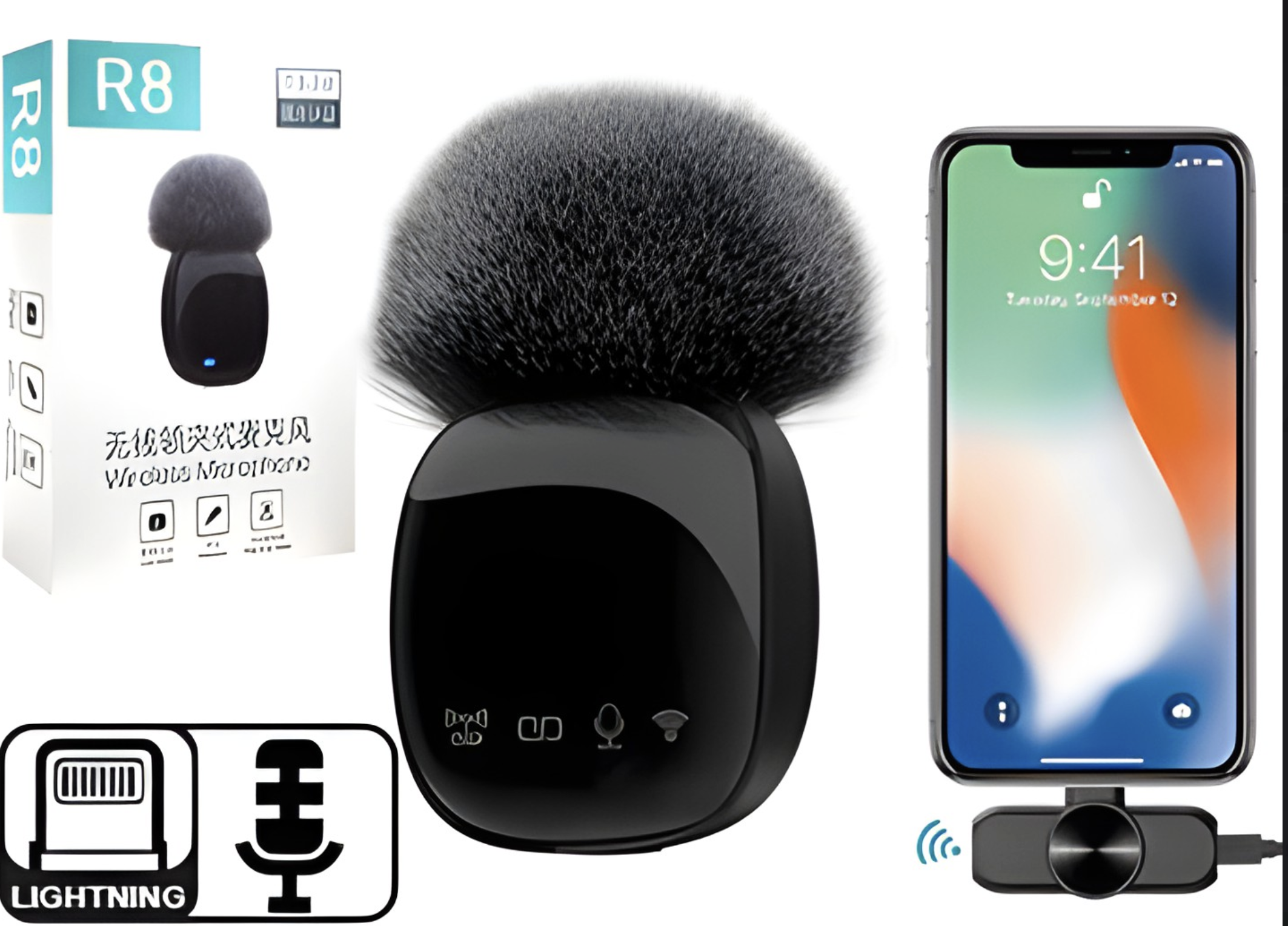 MICROFONO R8 SOLO CONECTOR LIGHTNING BLUETOOTH ENTREVISTAS PERIODIOSMO AIRE LIBRE BATERIA 400MAH SOLO APPLE IPHONE