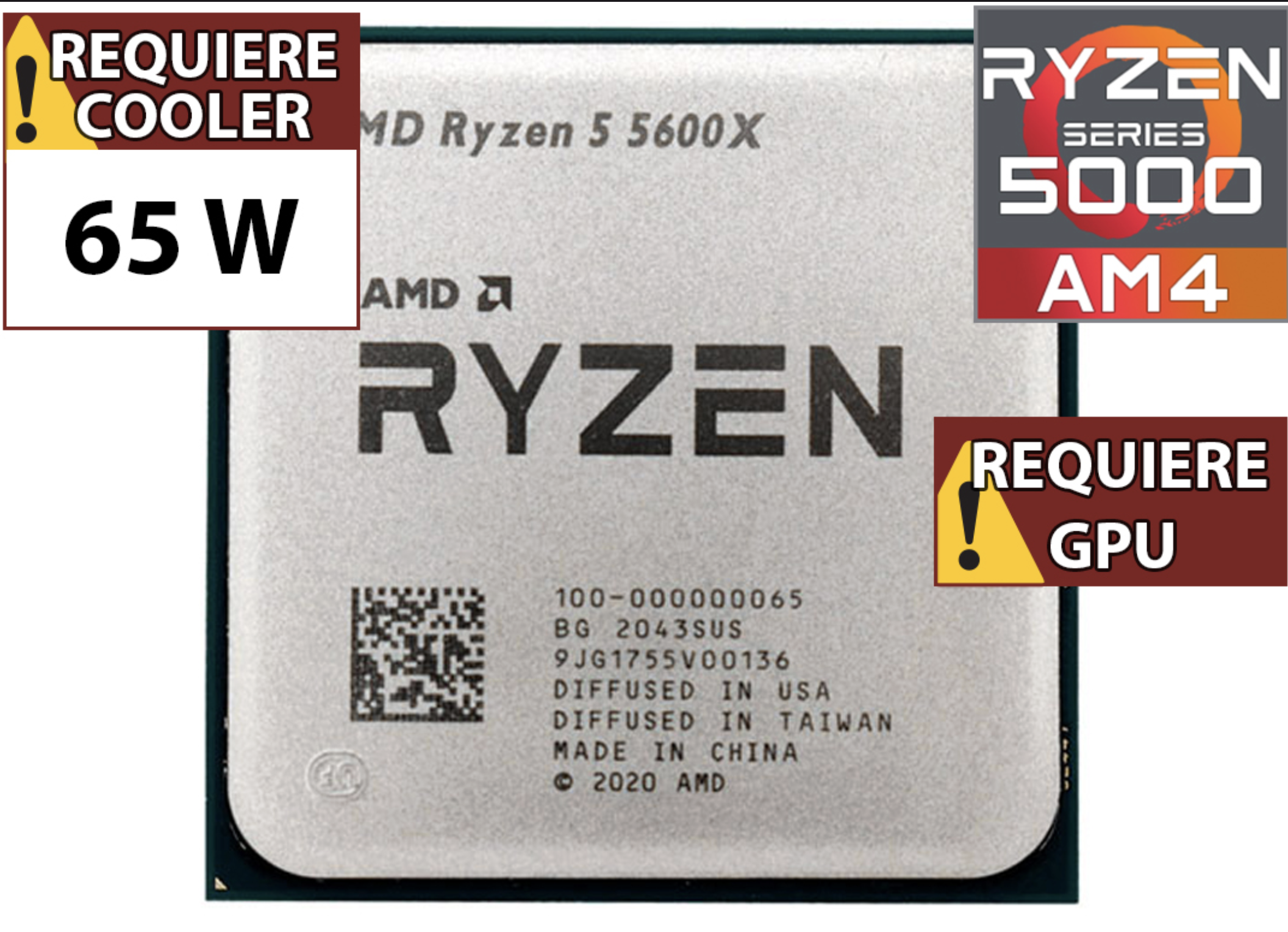 PROCESADOR AMD RYZEN 5 5600X 3.7GHZ 6 NUCLEOS 12 HILOS 32MB CACHE TDP 65W AM4 - OUTLET - USADO - OEM - NO TRAE VIDEO SIN CAJA NI COOLER VENTILADOR