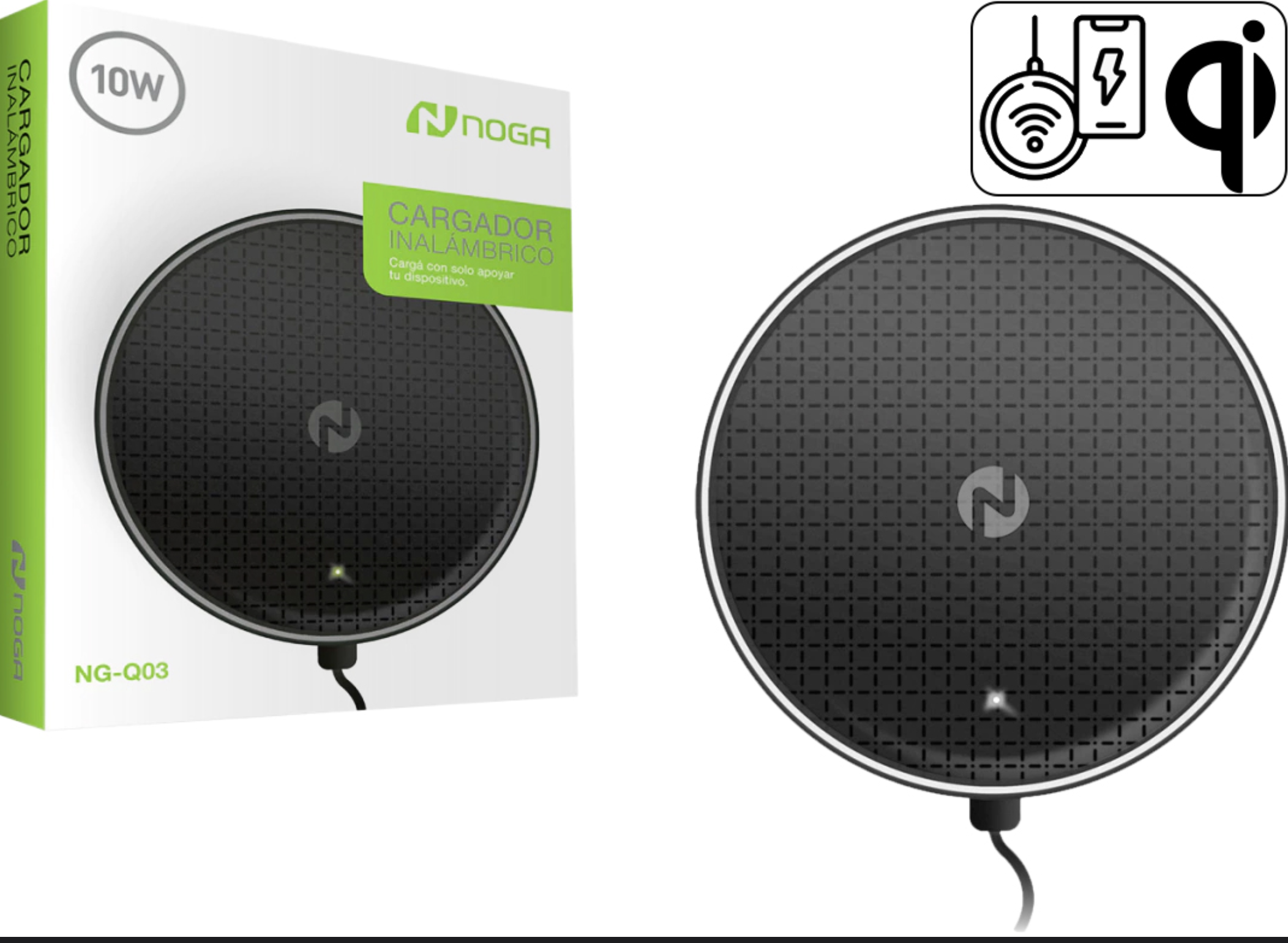 BASE CARGADOR INALAMBRICO NOGANET NG-Q03 10W INCLUYE CABLE MICRO USB A USB REQUIERE CARGADOR DE PARED CON USB HEMBRA - QI
