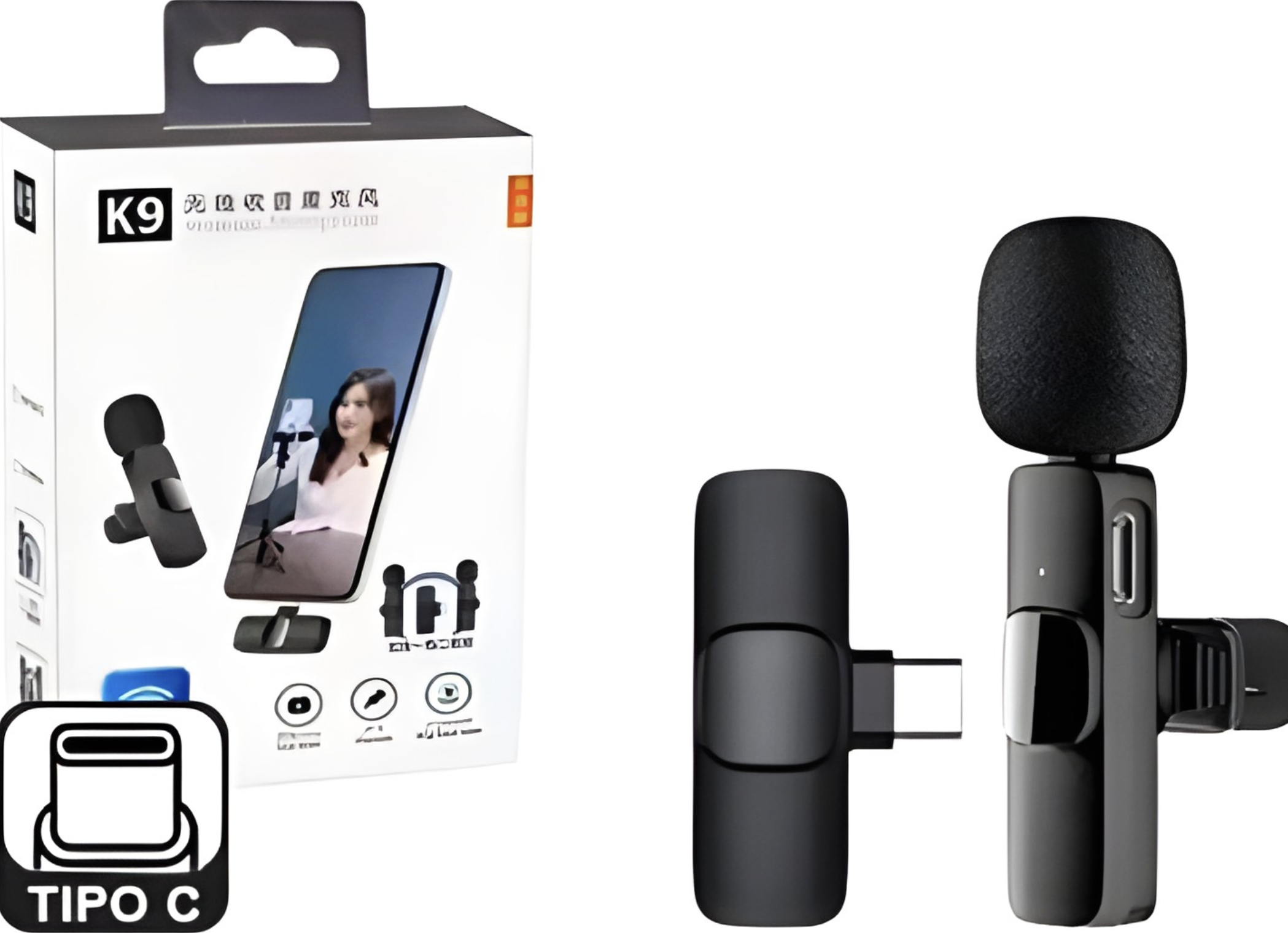 MICROFONO K9 LAVALIER SOLO TELEFONOS USB TIPO C BLUETOOTH ENTREVISTAS PERIODIOSMO AIRE LIBRE ANDROID