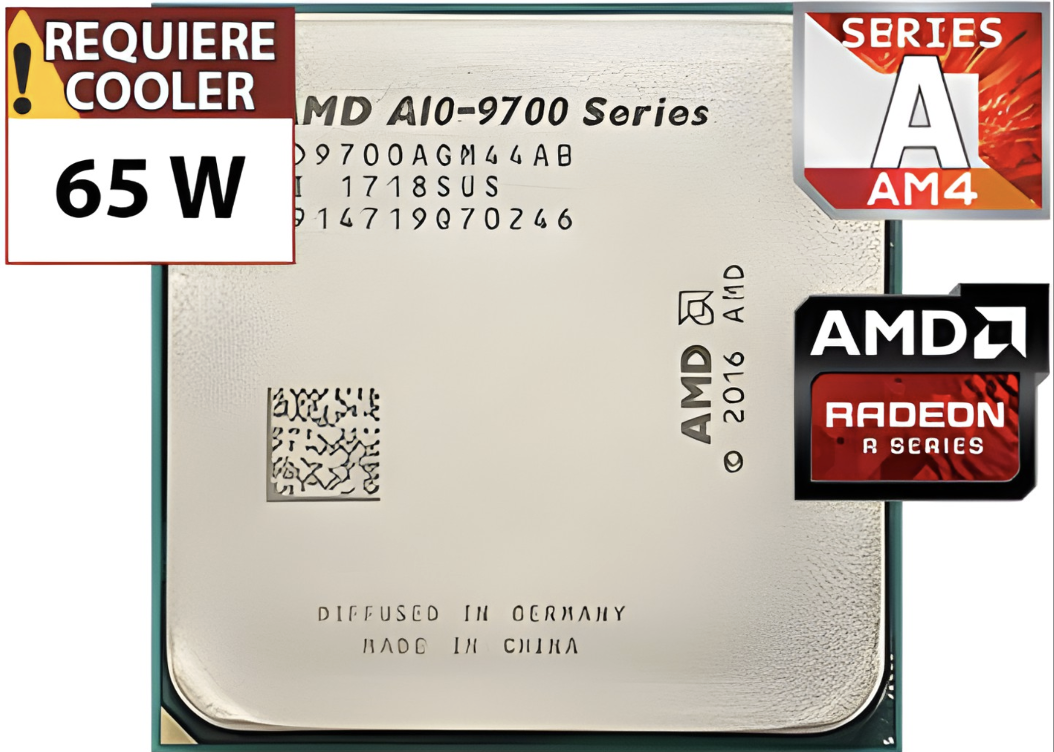 PROCESADOR AMD A10 9700 3.8GHZ 4 NUCLEOS 4 HILOS 6 GPU 2MB CACHE R7 65W AM4 - OUTLET - USADO - SIN CAJA NI COOLER