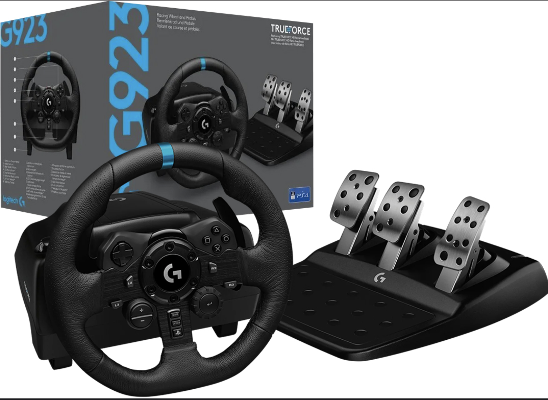 VOLANTE LOGITECH G923 GIRO 900 GRADOS ANTIDESLIZANTE CALIBRACION AUTOMATICA VOLANTE 270X260X278MM 2.25KG PEDALES 167X428.5X311MM 3.1KG INCLUYE TRAFO 2