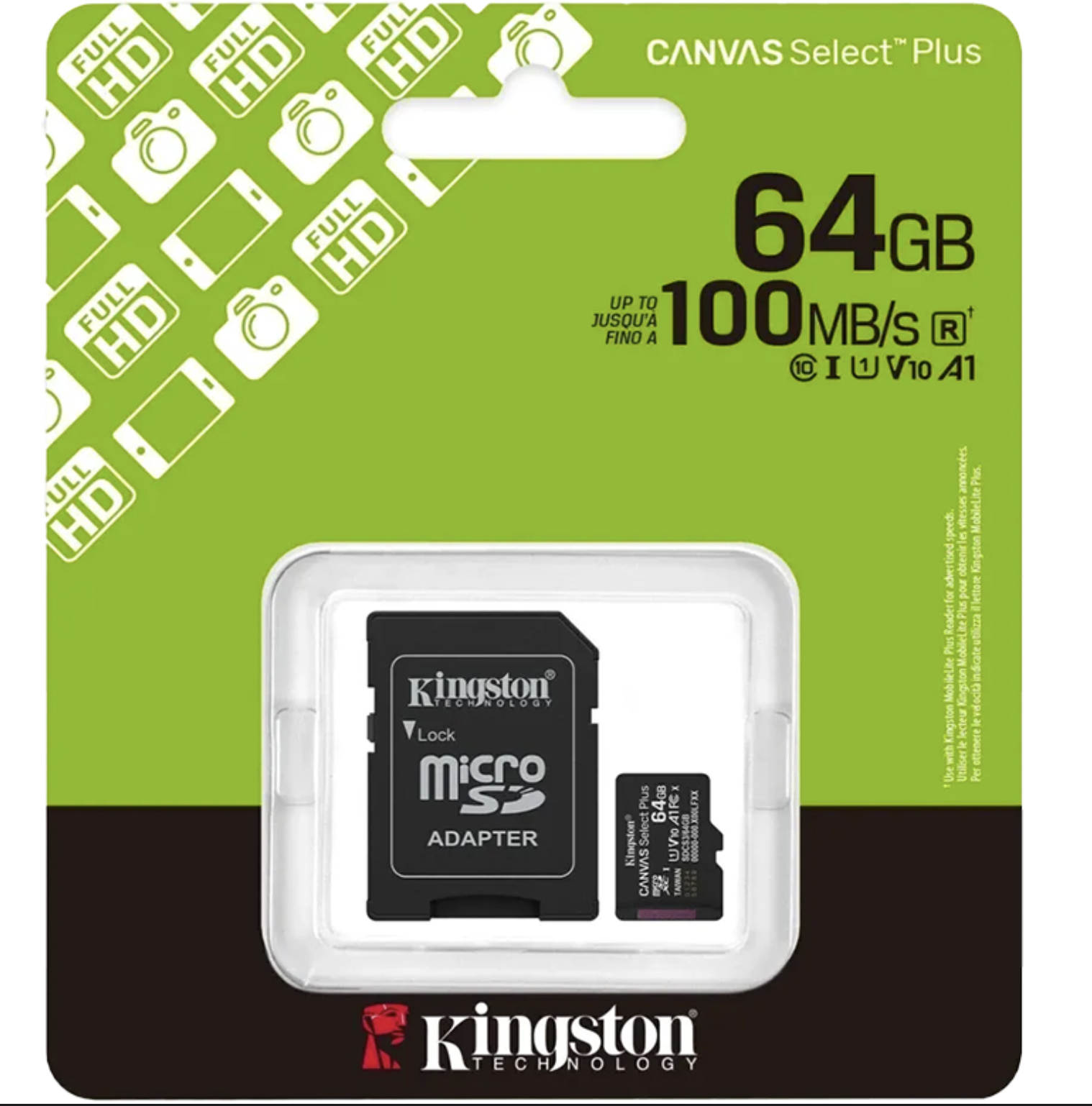 MICROSD 64GB CLASE 10 KINGSTON 100MB CON ADAPTADOR A SD