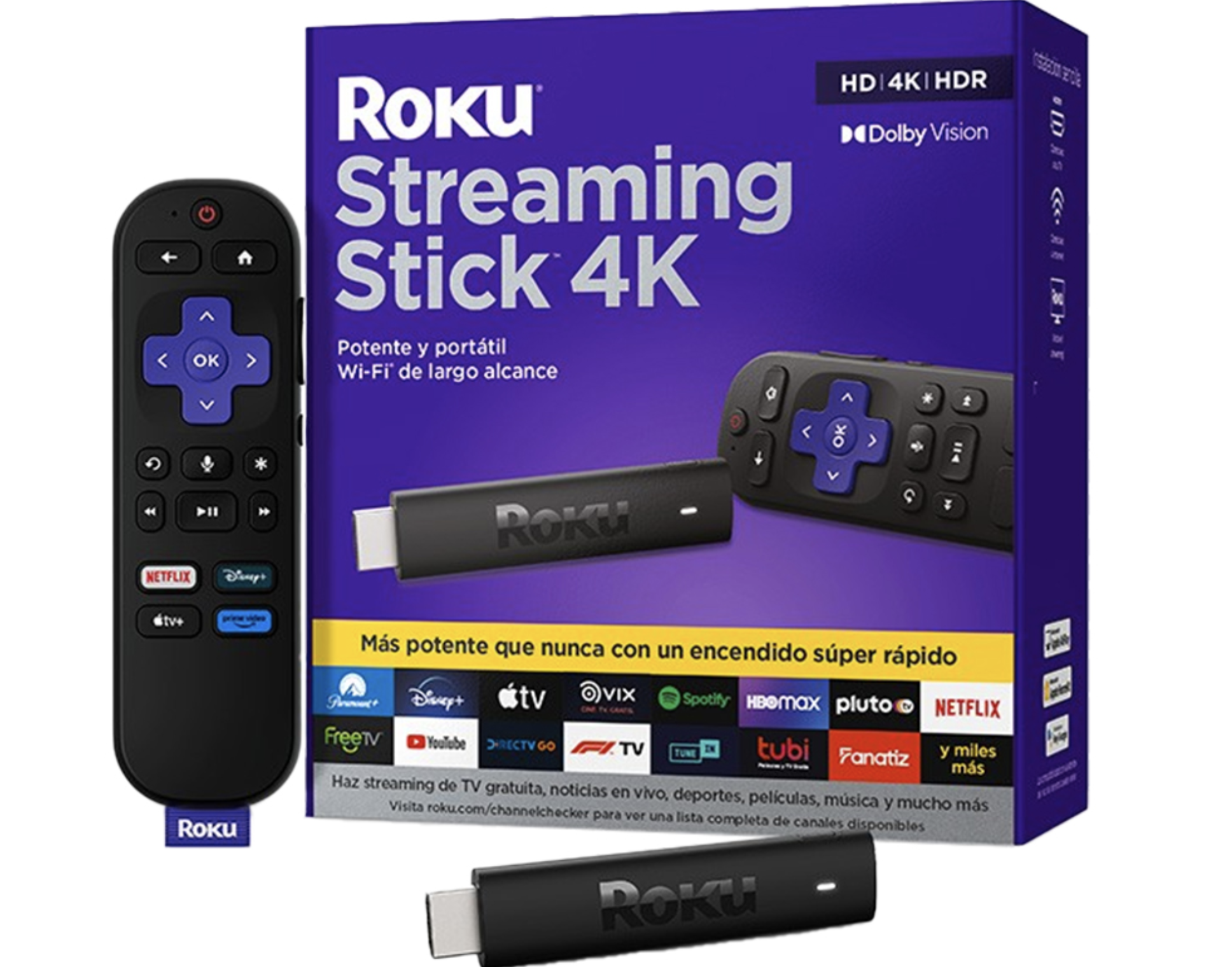 REPRODUCTOR MULTIMEDIA ROKU 3820 QUADCORE 4K HDR NETFLIX AMAZON PRIME DISNEY HBO PARAMOUNT YOUTUBE INCLUYE CABLE HDMI MICROUSB PILAS 2XAAA Y TRAFO 5V 