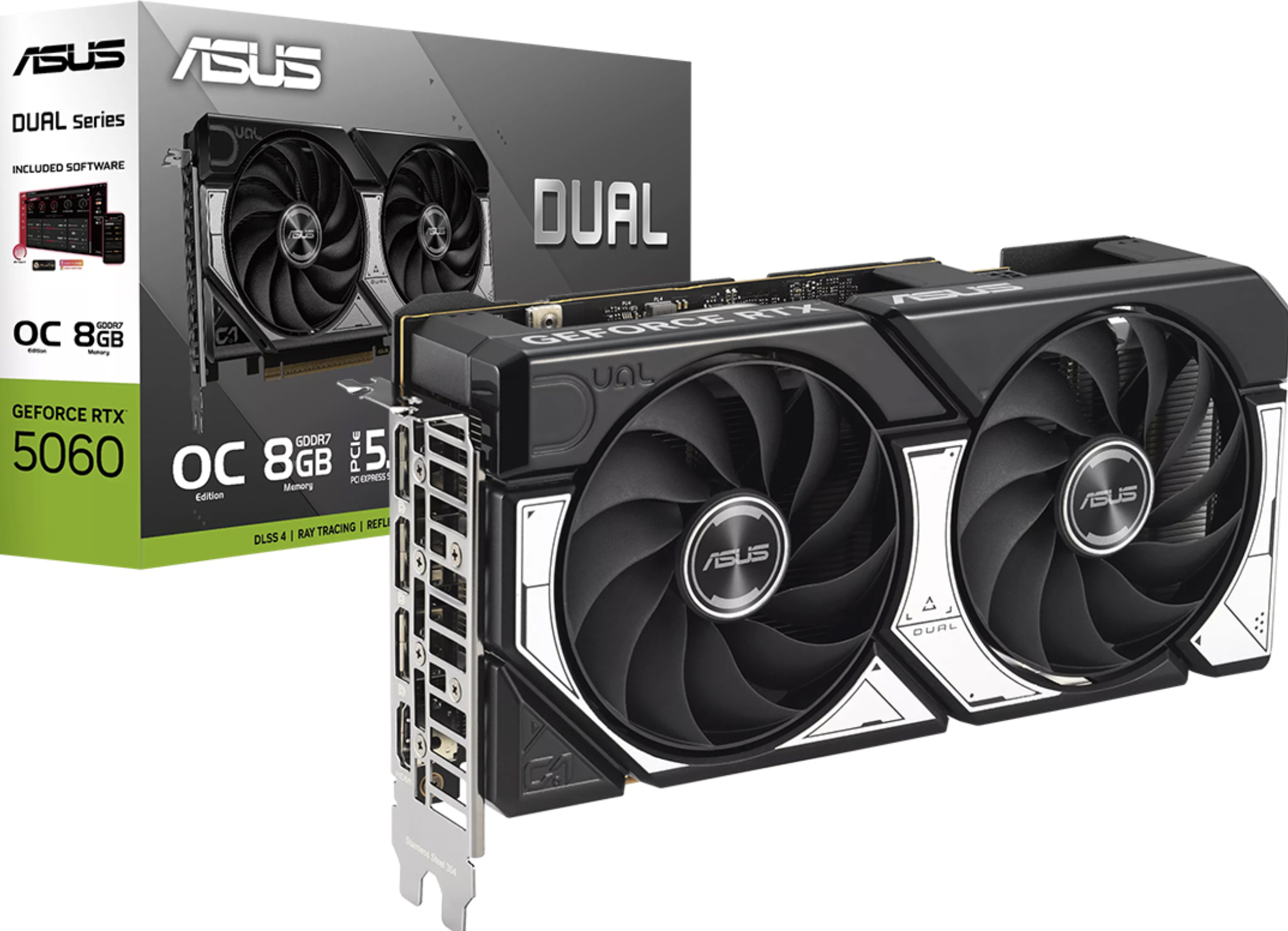 PLACA DE VIDEO ASUS RTX5060 8GB GDDR7 3XDISPLAYPORT2.1 1XHDMI2.1B PCIE5.0 DLLS4 DUAL OC EDITION - REQUIERE ALIMENTACION 1 CONECTOR 8 PINES