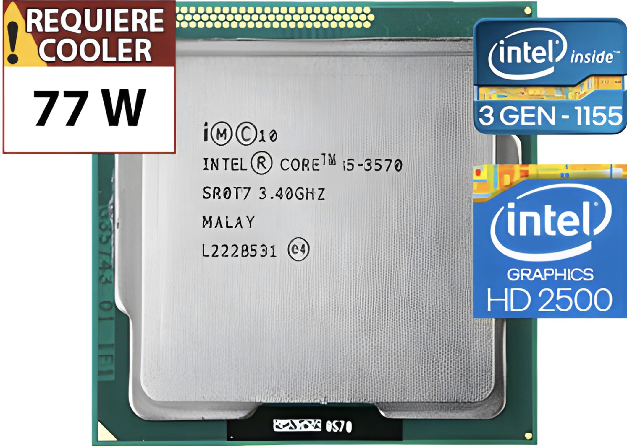 PROCESADOR INTEL IVY BRIDGE I5-3570 3.4GHZ 4 NUCLEOS 4 HILOS 1155 - OUTLET - USADO - OEM - SIN CAJA NI COOLER VENTILADOR