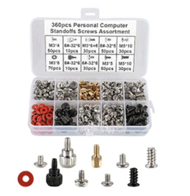 KIT DE TORNILLOS 360 UNIDADES 10 MODELOS MAQUINAS DE ESCRITORIO TORNILLO EN CAJA PLASTICA