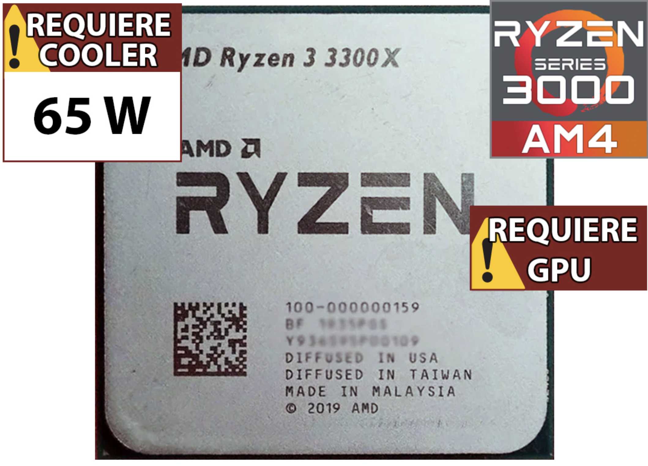 PROCESADOR AMD RYZEN 3 3300X 3.8GHZ 4 NUCLEOS 8 HILOS 16MB CACHE TDP 65W AM4 - OUTLET - USADO - OEM - NO TRAE VIDEO SIN CAJA NI COOLER VENTILADOR