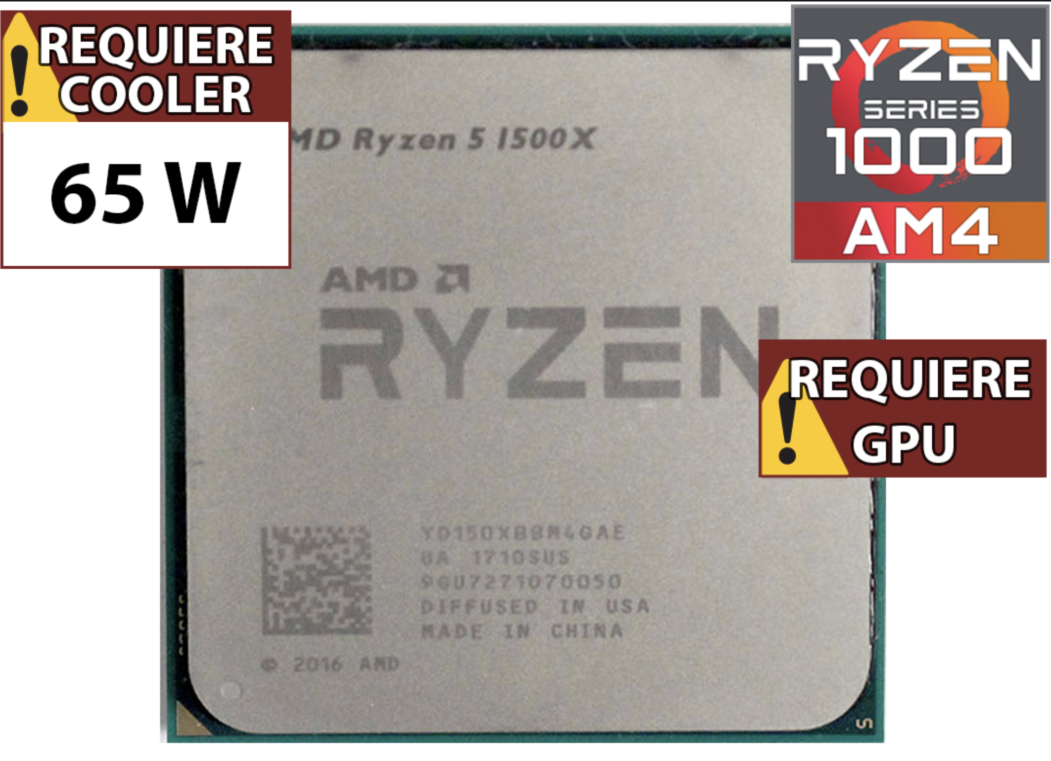 PROCESADOR AMD RYZEN 5 1500X 3.5GHZ 4 NUCLEOS 8 HILOS 16MB CACHE TDP 65W AM4 - OUTLET - USADO - OEM - NO TRAE VIDEO SIN CAJA NI COOLER VENTILADOR