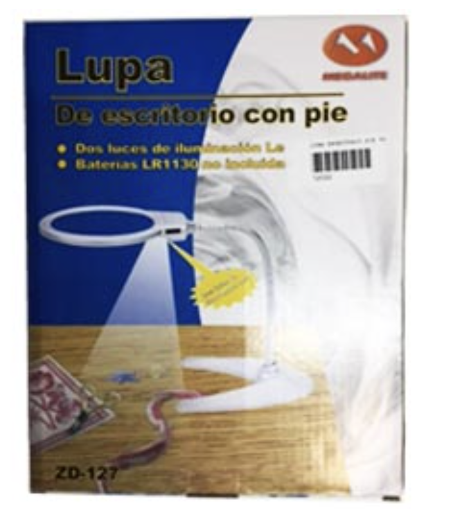LUPA DE ESCRITORIO CON PIE 5X107MM 2 LAMPARAS LED UTILIZA 3 PILAS AAA (NO INCLUIDAS)