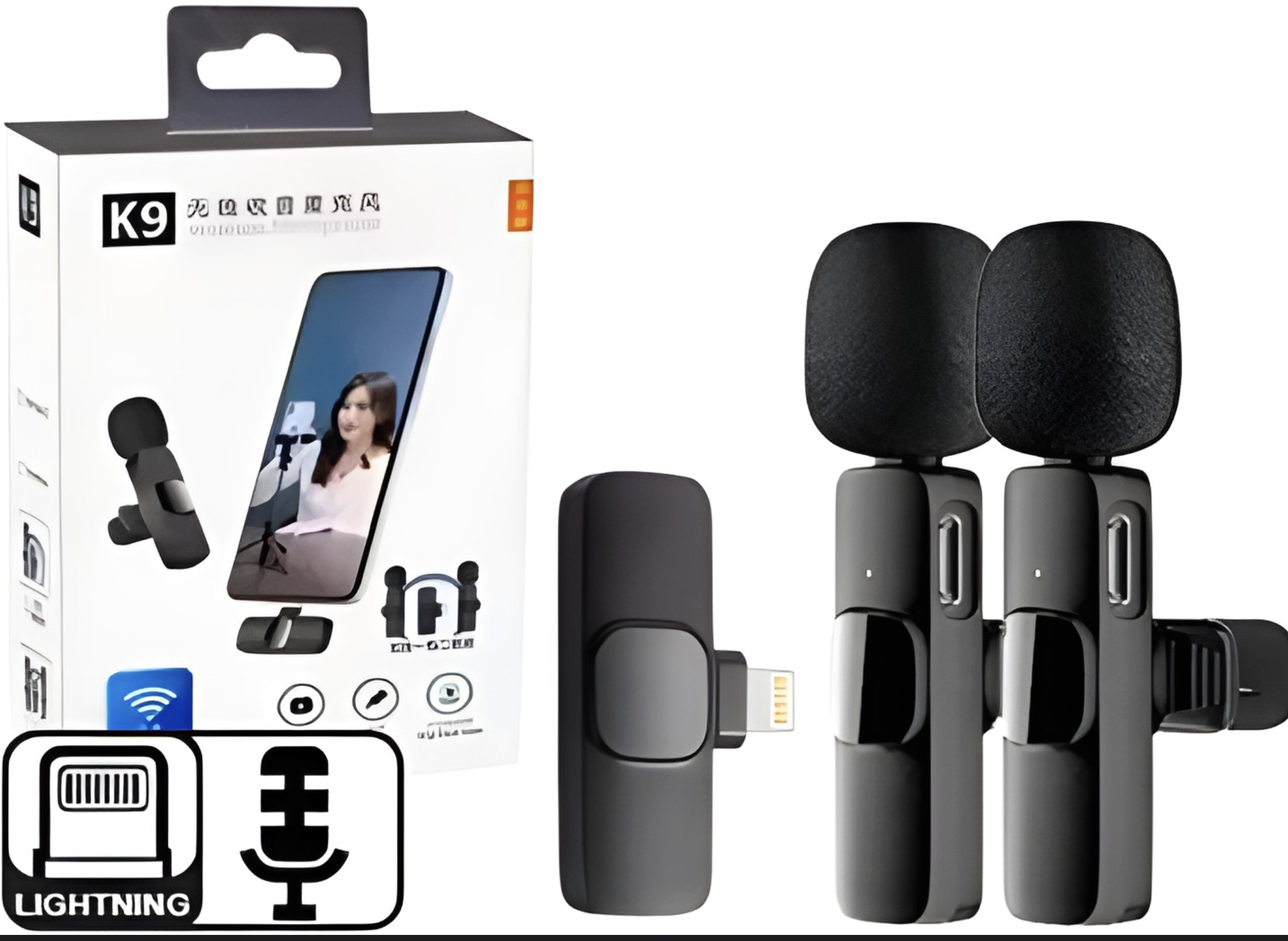 MICROFONO K9 LAVALIER X2 UNIDADES CONECTOR LIGHTNING BLUETOOTH ENTREVISTAS PERIODIOSMO AIRE LIBRE SOLO APPLE IPHONE